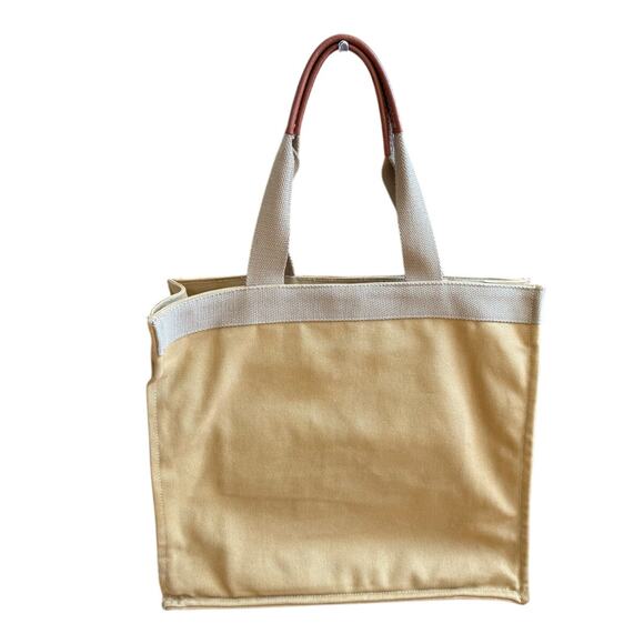 Ubuntu Life Khaki Canvas Tote Bag w Leather and Bead Trim Laptop Sleeve African - Picture 2 of 10